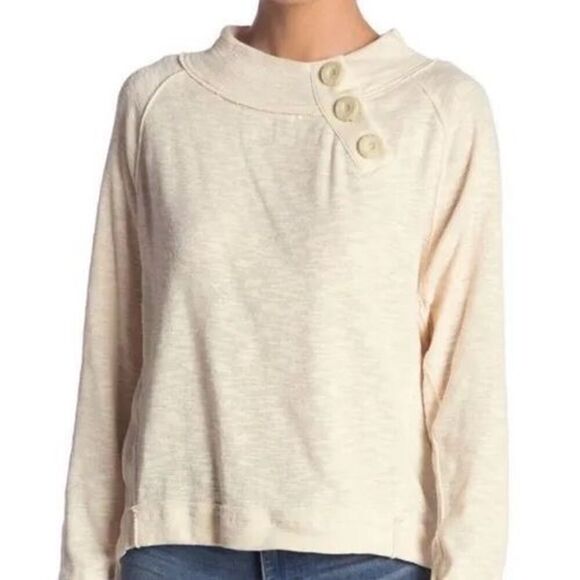 We the Free People Ivory Don't Forget Me Top Button Sweatshirt Dolman - Picture 1 of 5